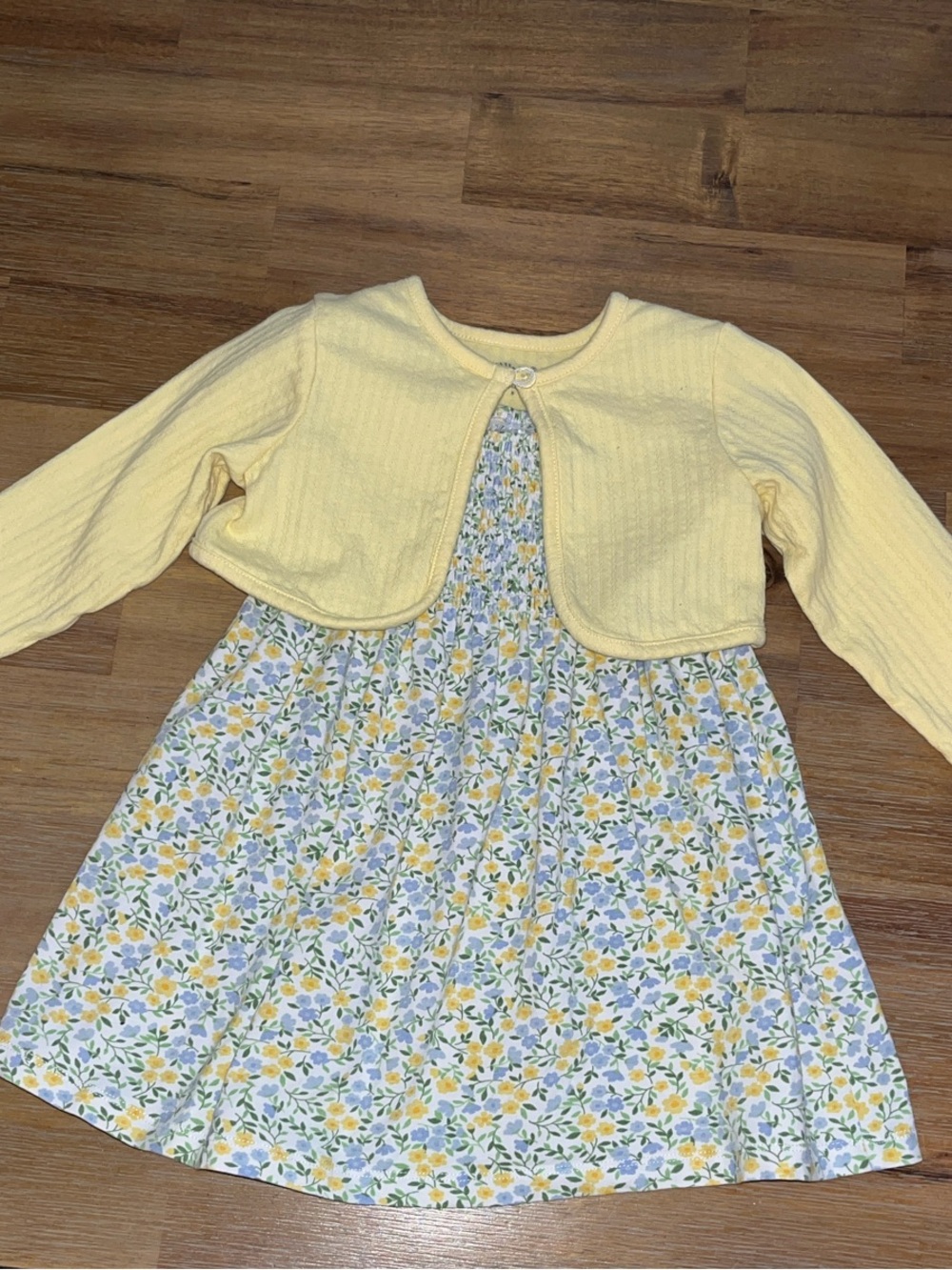 Little Me Yellow Knit Bolero with Floral Dress